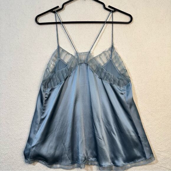 IRO Berwyn Summer Blue Lace-Trimmed Silk Charmeuse Cami Spaghetti Straps Large - Picture 2 of 5